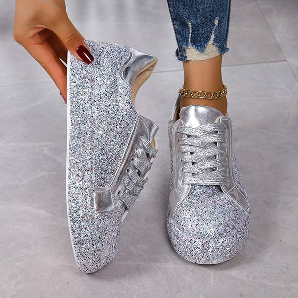 Women's Sequin Lace-Up Sneakers 98875779C