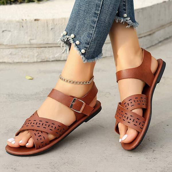 Women's Retro Hollow Casual Roman Sandals 68547057C