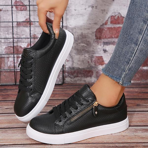 Women's Casual Zipper Decorated Lace-up Sneakers 15454681S