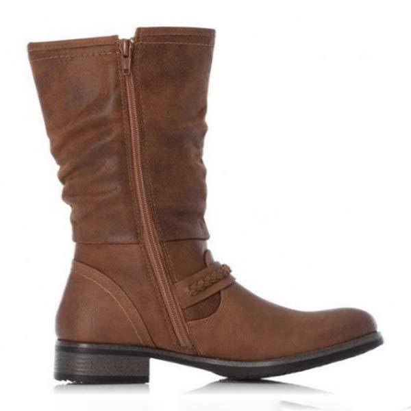 Women's Round Toe High Shaft Riding Boots with Square Heel Martin Boots 44885782C