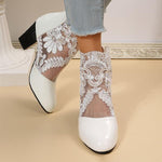 Women's Round Toe Chunky Heel Lace Mesh High Heel Sandals 85623401C