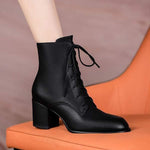 Women's Pointed Toe Lace-Up Chunky Heel Combat Boots 05193016C