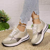 Women's Round Toe Flat Lace Up Contrast Color Sneakers 48714342C