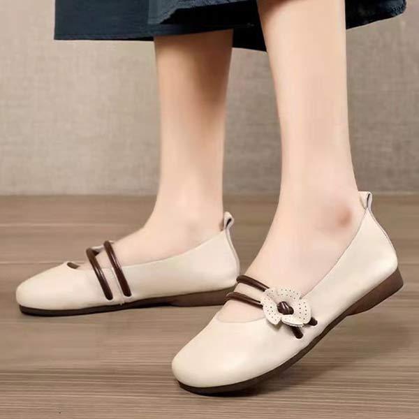 Women's Fashionable Buckle Strap Shallow Mouth Low Heel Casual Shoes with Soft Sole 81572267C