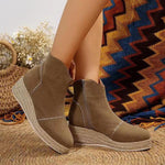 Women's Retro Casual Embroidered Wedge Booties 80255238S