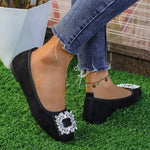 Women's Flat Suede Shoes With Diamond Buckles 10875975C