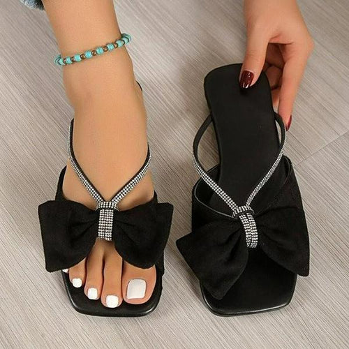 Women's Elegant Bow Rhinestone Flat Slippers 57015912C