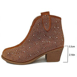 Women's Block Heel Side Zipper Glitter Short Boots 10864207C