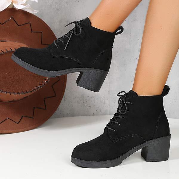 Women's Round-Toe Lace-Up Chunky Heel Martin Boots 98492600C