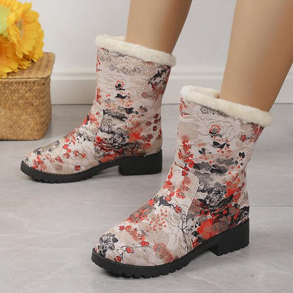 Women's Casual Printed Flat Plush Snow Boots 72280859S