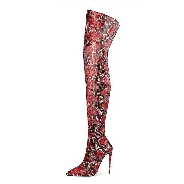 Women's Snake-Print Over-the-Knee Stiletto Boots with Back Zipper 96080466C