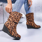 Women's Fashion Leopard-Print Side Zipper Mid-Calf Boots 12461806C