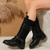 Women's PU Patchwork Denim Lace-Up Knee-High Boots 79900021C