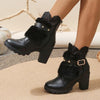 Women's Fashionable Lace Belt Buckle Block Heel Ankle Boots 18273096S