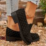 Women's Suede Slip-On Shoes with Rhinestone Detailing 11851945C