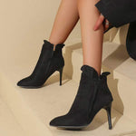 Women's Pointed Toe High Heel Suede Ankle Boots with Side Zipper 75194483C