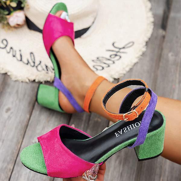 Women's Colorful Thin Strap Buckle Thick Heel Sandals 48043867C