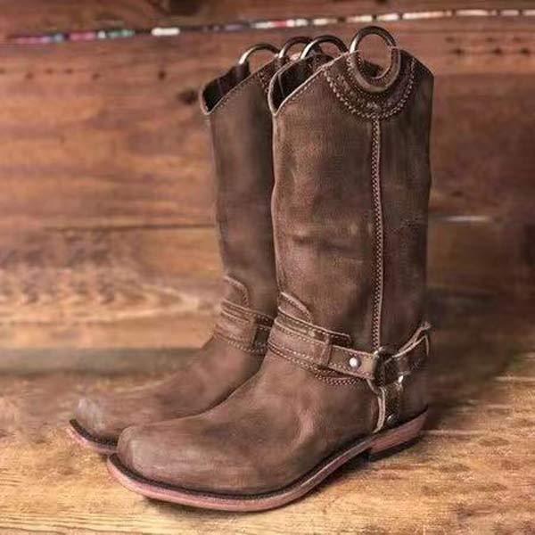 Women's Low Heel Knight Boots with Metal Buckle 00163343C