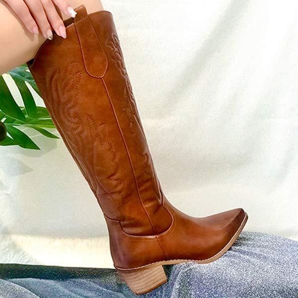 Women's Pointed Toe Western Cowboy Boots V Mouth But Knee Knight Boots 67758862C