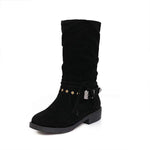 Women's Vintage Mid-Calf Boots with Low Block Heel 99604640C