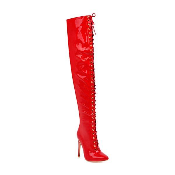 Women's Pointed-Toe Stiletto Lace-Up Over-the-Knee Pole Dance Boots 72278925C