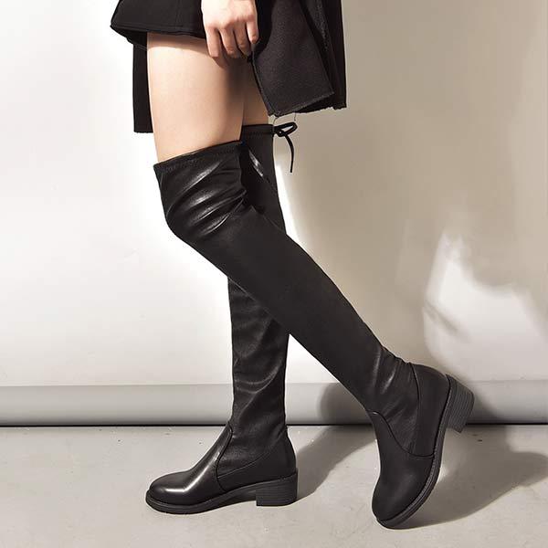 Women's Flat Elastic Fleece-Lined Over-the-Knee Boots 12704330C