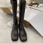 Women's Vintage Chunky Heel Belt Buckle Knee-High Riding Boots 27640616C