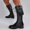 Women's Fashion Lace-Up Knee-High Boots with Side Decorative Bags 32036971S