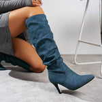 Women's Denim Stiletto High Heel Knee-High Boots 96155304C