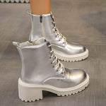 Women's Chunky Heel Bright-Colored Combat Boots 62209282C