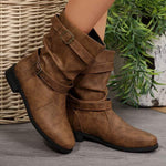 Women's Belt Buckle Pleated Mid-Calf Boots 12744355C