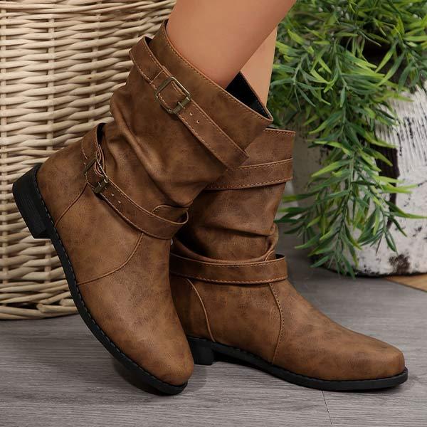 Women's Belt Buckle Pleated Mid-Calf Boots 12744355C