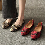 Women's Casual Plaid Pearl Pointed Toe Slip-On Flats 38569047S