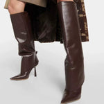 Women's Pointed Toe Stiletto Heel Croc-Embossed Wide-Calf Tall Boots 29578060C