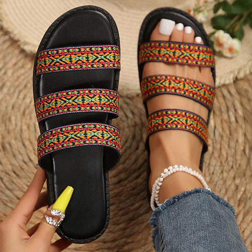 Women's Colorful Braided Wide Strip Beach Slippers 05607946S