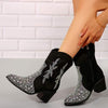 Women's Pointed Toe Rhinestone Chunky Heel Ankle Boots 47372507C