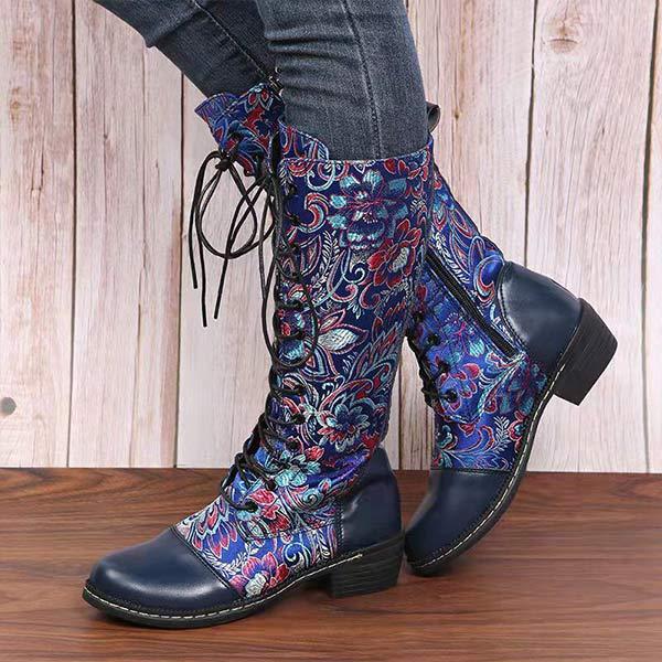 Women's Printed Block Heel Mid-Calf Riding Boots 42519073C