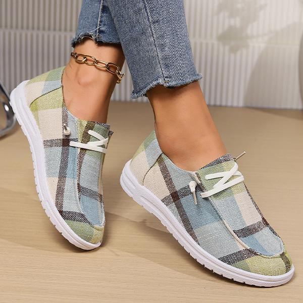 Women's Lace-Up Casual Plaid Flat Canvas Shoes 06532324S