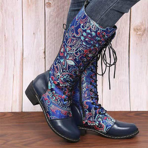 Women's Printed Block Heel Mid-Calf Riding Boots 42519073C