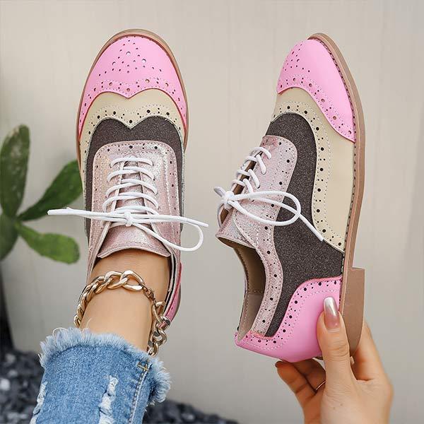 Women's Colorblock Lace-Up Burnout Brogue Shoes 93978289C