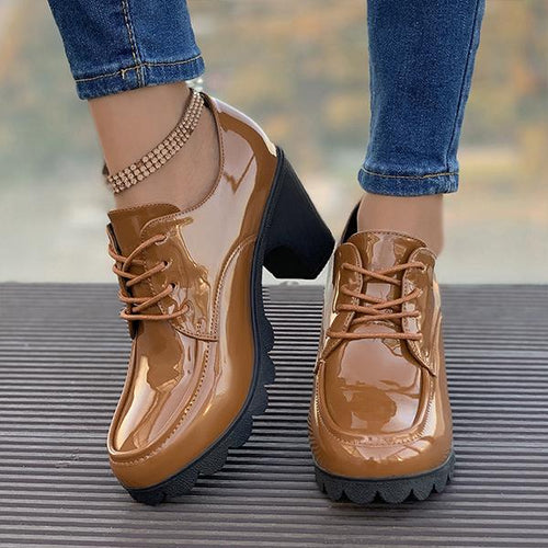 Women's Retro Lace-Up Block Heel Derby Shoes 16100641S