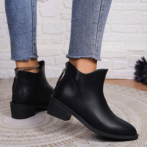 Women's Vintage Pointed-Toe Boots with Back Zipper and Chunky Heel 59339000C