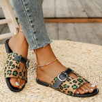 Women's Leopard Print Belt Buckle Casual Flat Slippers 37596759S