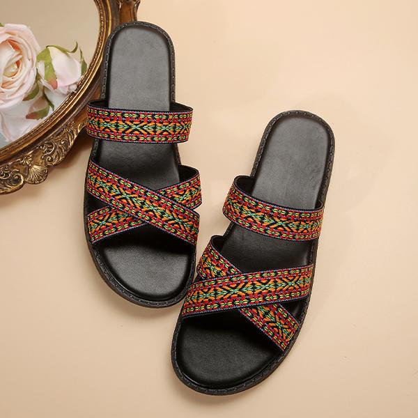 Women's Cross-Strap Ethnic Slippers with Colorful Thread 42573176S