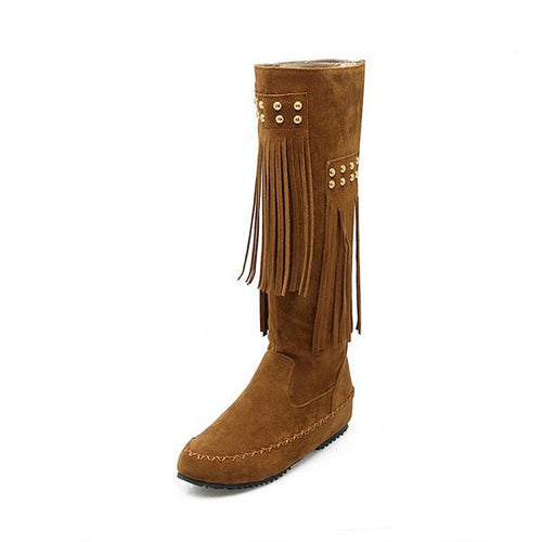 Women's Retro Casual Studded Tassel High Boots 57461981S