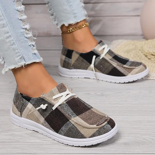 Women's Lace-Up Casual Plaid Flat Canvas Shoes 06532324S