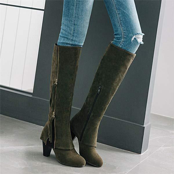 Women's Knee-High Boots with Inner Side Zipper and Chunky Heel 75181867C