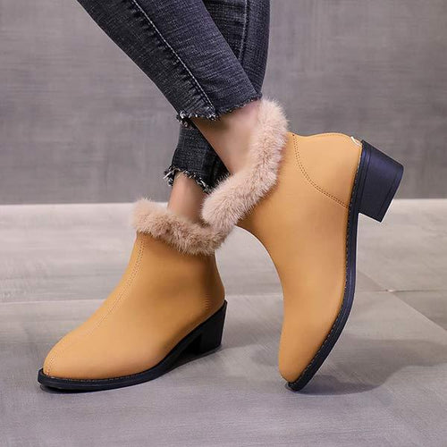 Women's Pointed-Toe Chunky Heel Rear Zipper Mid-Heel Martin Boots 92326865C