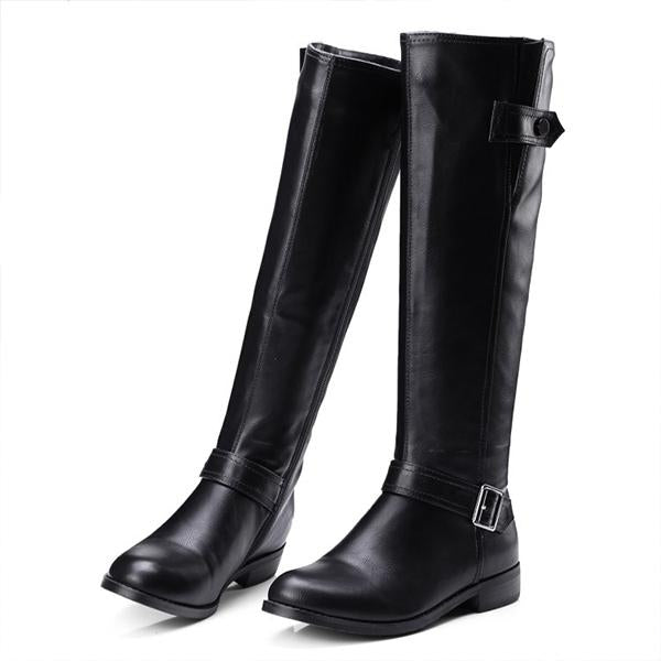 Women's Casual Belt Buckle Decorated Knee High Boots 99298998S