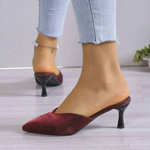 Women's Fashionable Pointed Toe Stiletto Heel Half Slippers 98274231S